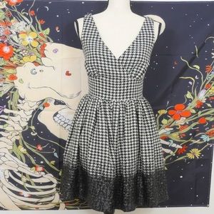 Faust Black White Houndstooth Vintage Fit and Flare Dress